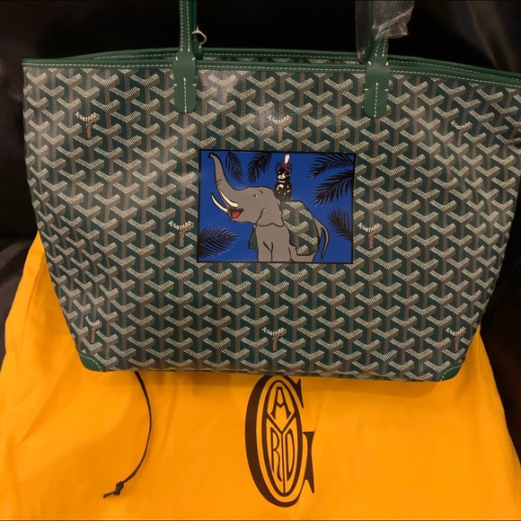 Goyard Bags Nwt Goyard Green Limited Tote With Elephant Scene On